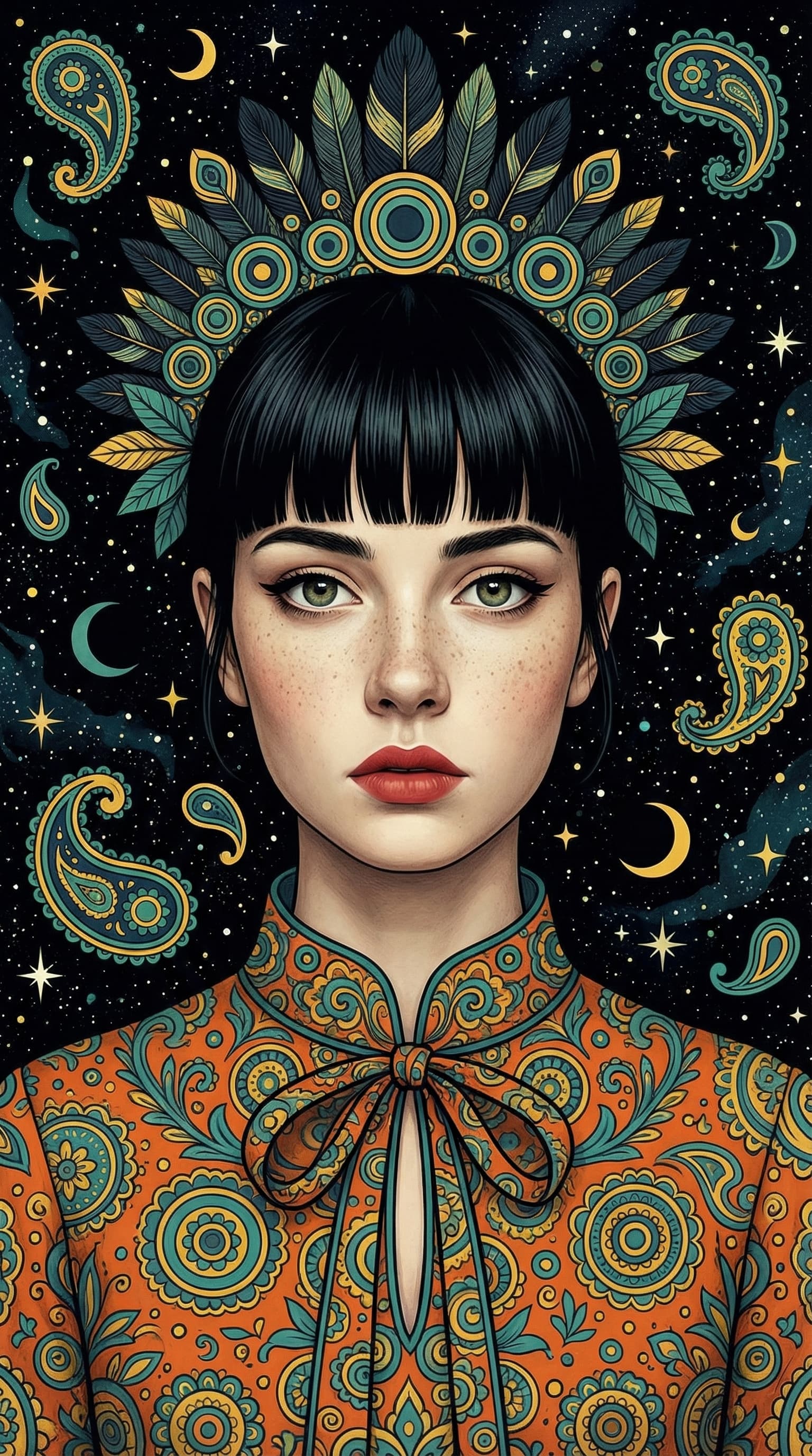 Surreal Folk Muse in Graphic Ink