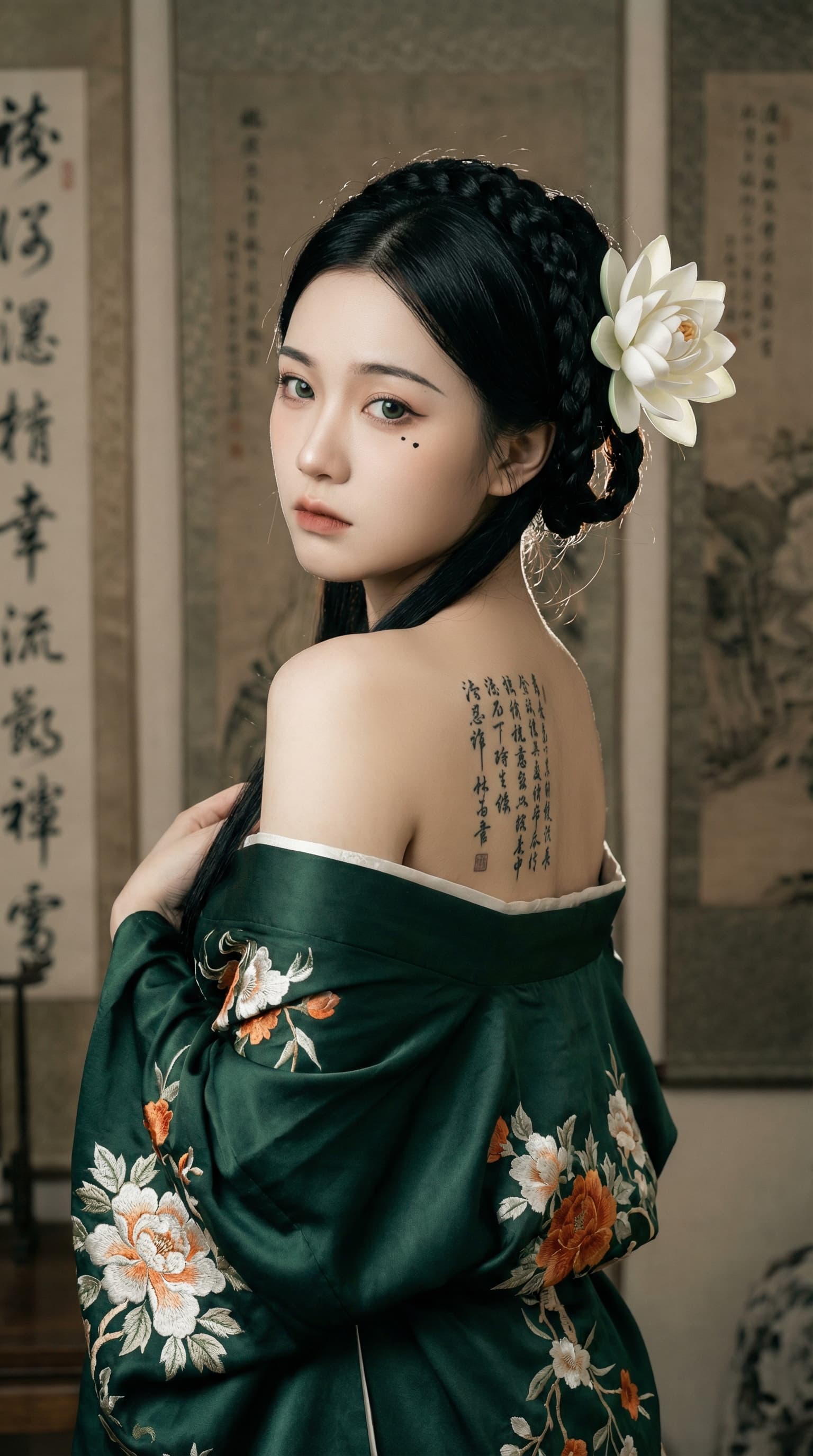 Jade Gaze and Sacred Inked Calligraphy