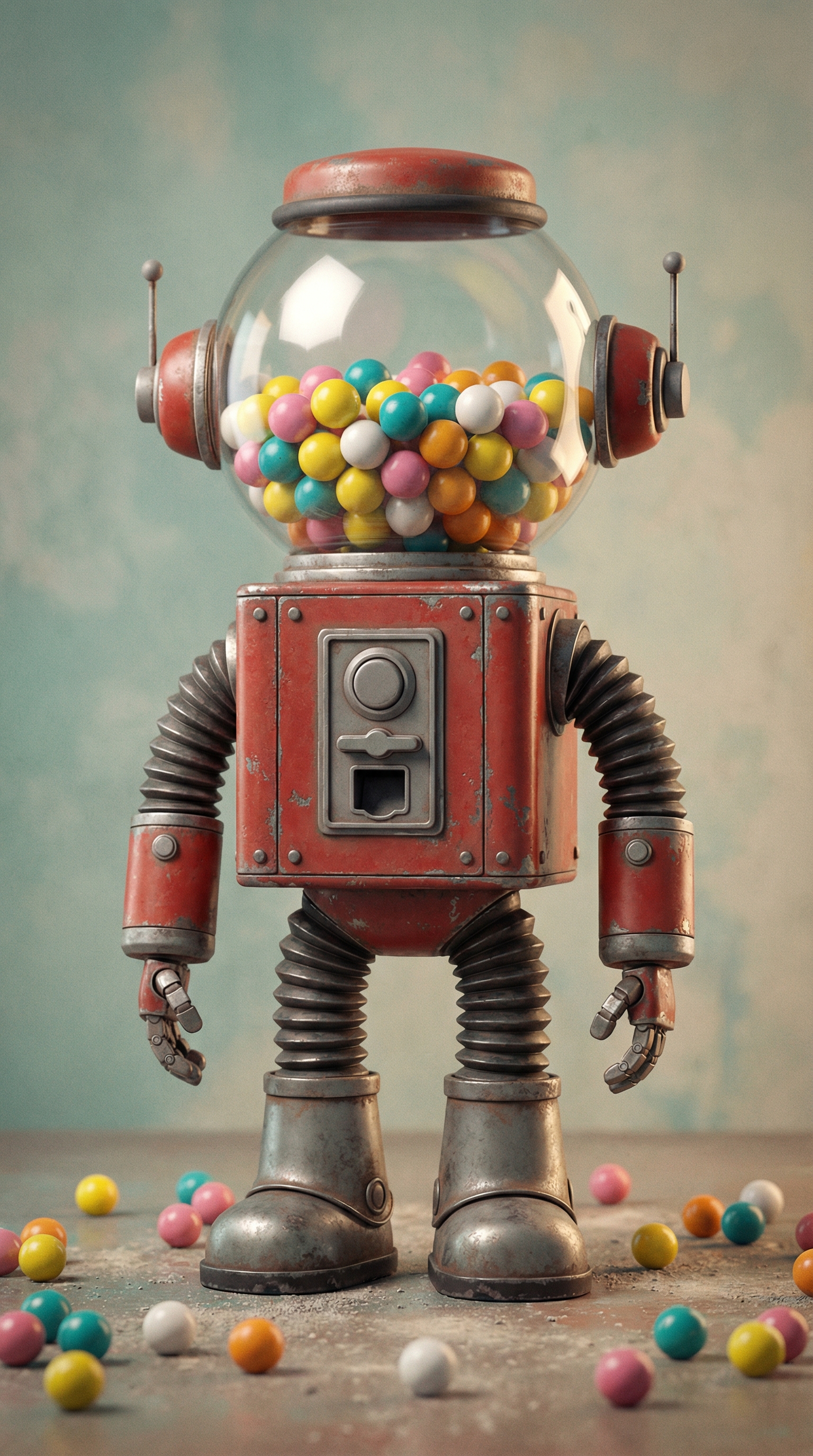 Weathered Crimson Gumball Globe Automaton